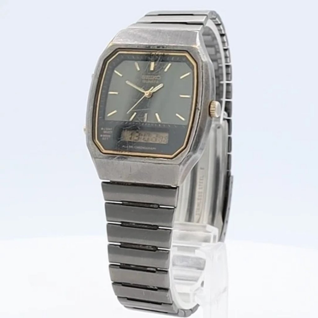 Vintage 1992 Seiko H601-5479 Ana Digi Men's Quartz Lcd Wristwatch Japan Pvd